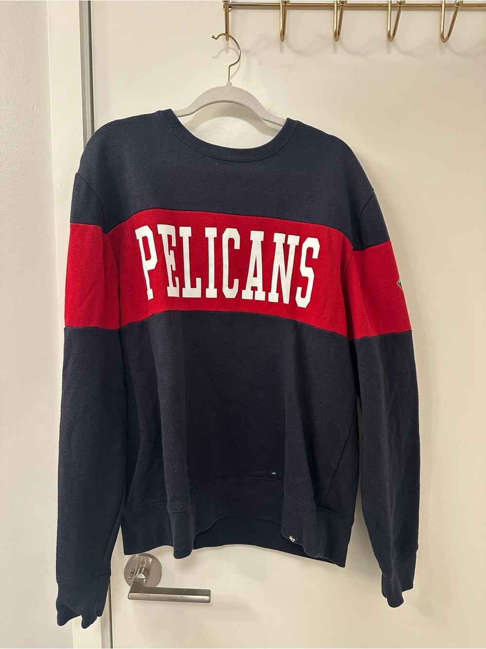 47 Brand Navy and Red Pelicans Crewneck Sweater
